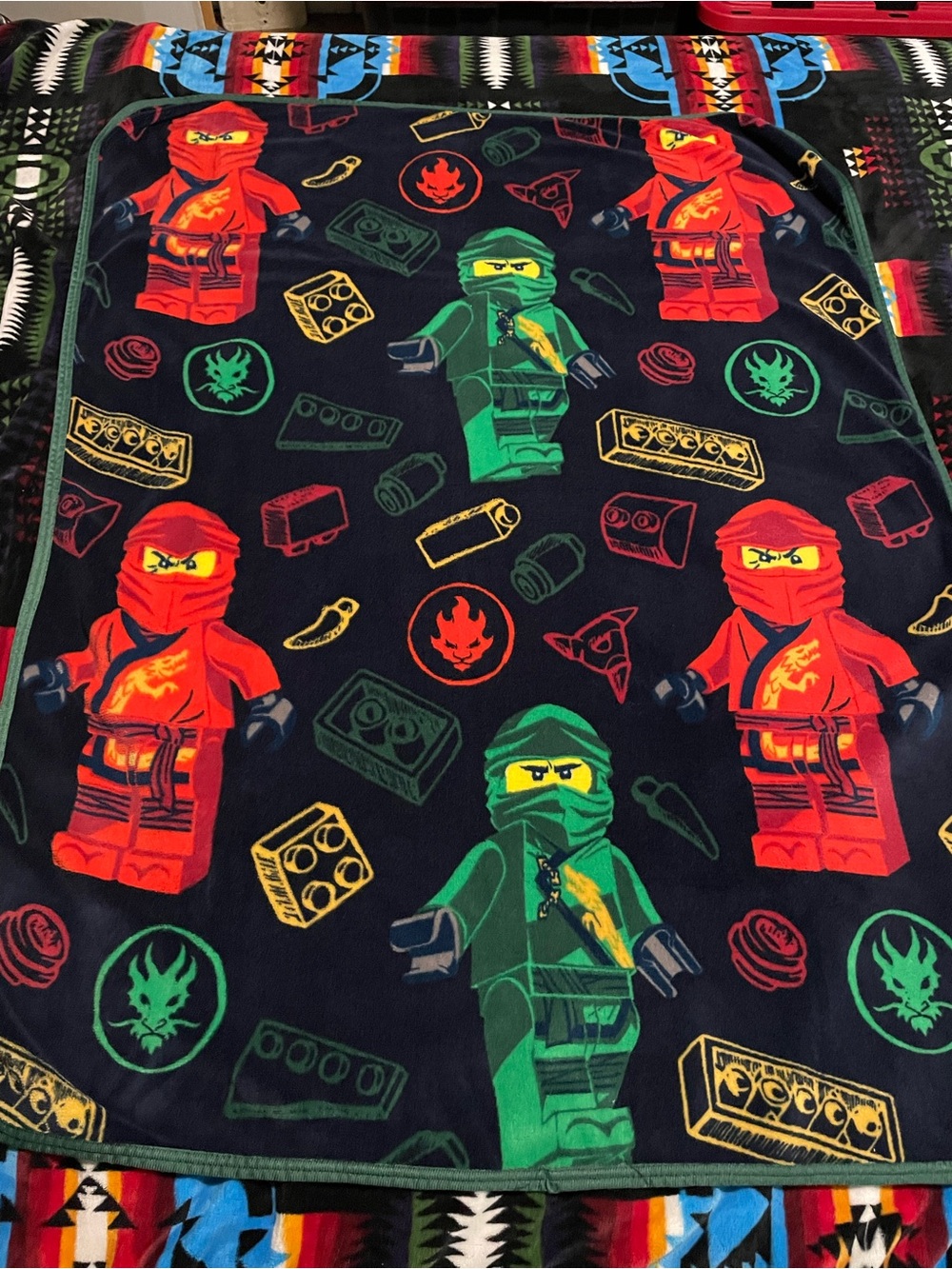 Lego Ninjago Kids Throw Blanket in Black, Red, Green, Yellow